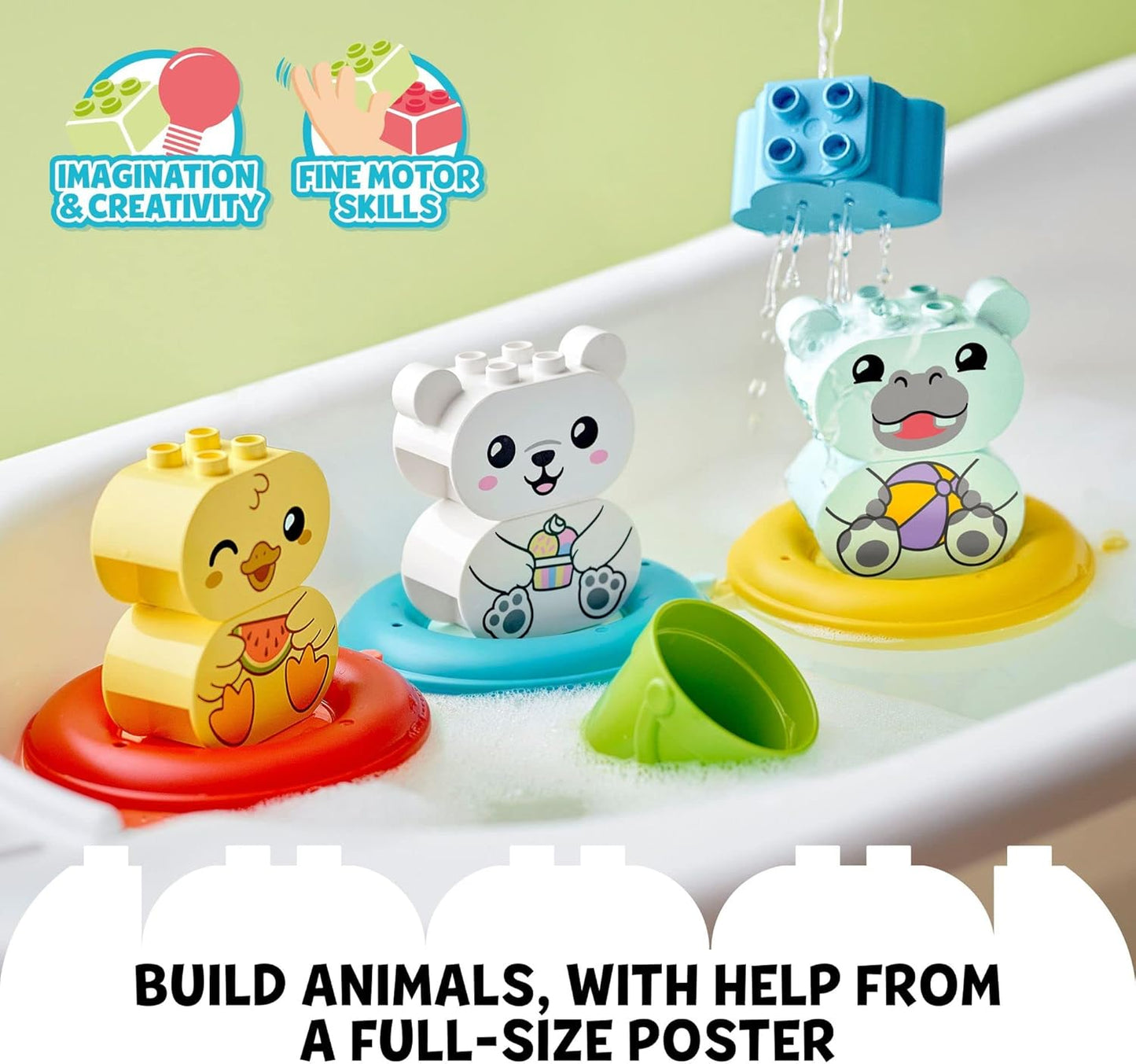 LEGO DUPLO 10965 - Bath Time Fun, Floating Animal Train Bathtub Water Toy for Babies and Toddlers 1.5-3 Years Old with Duck, Hippo, and Polar Bear, Easy to Clean, Great Tub Float Toy for Kids