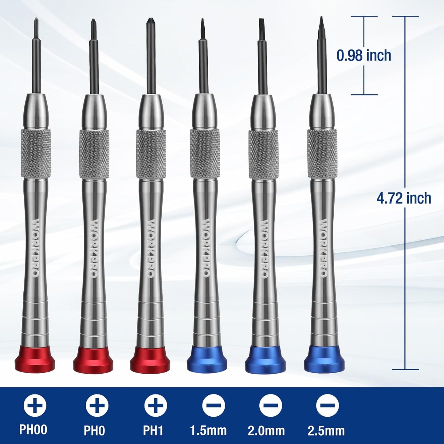 WORKPRO 6-Piece Magnetic Screwdriver Set, S2 Alloy Steel, 3 Phillips and 3 Slotted Tips Small Screwdriver Repair Tool Kit, Good for Phone, Computer, Watch, Eyeglass, Electronic