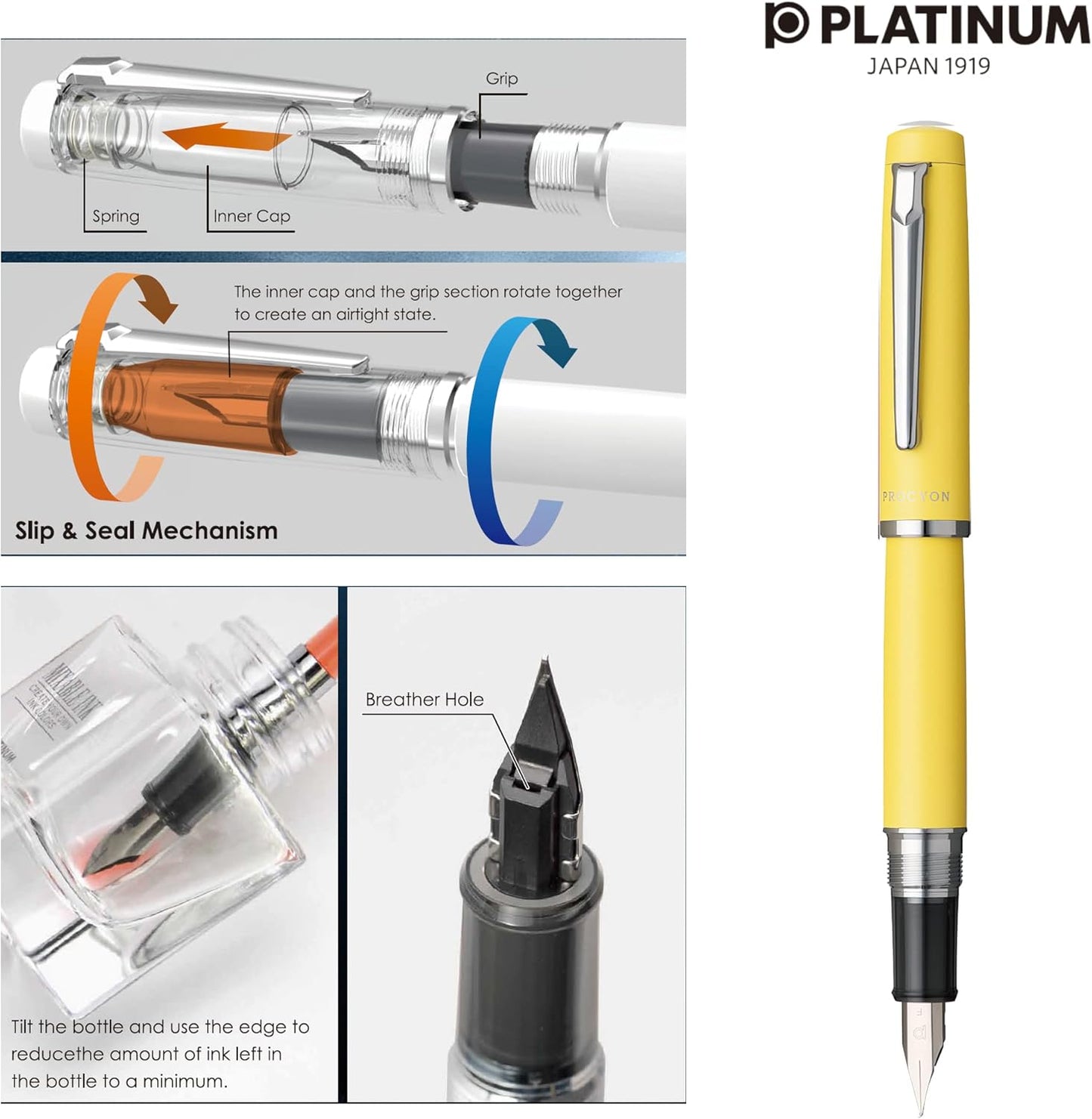 PLATINUM PNS-5000 68-3 Fountain Pen, Procion #68, Citron Yellow, Medium Point