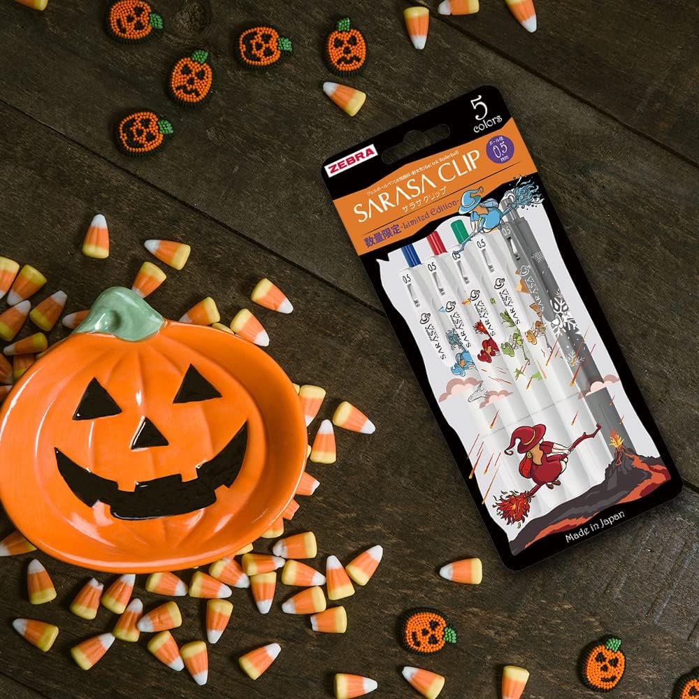 ZEBRA JJ15-WI-5C Gel Ballpoint Pen, Sarasa Clip, 0.02 inches (0.5 mm), Witch Pattern, Set of 5 Colors