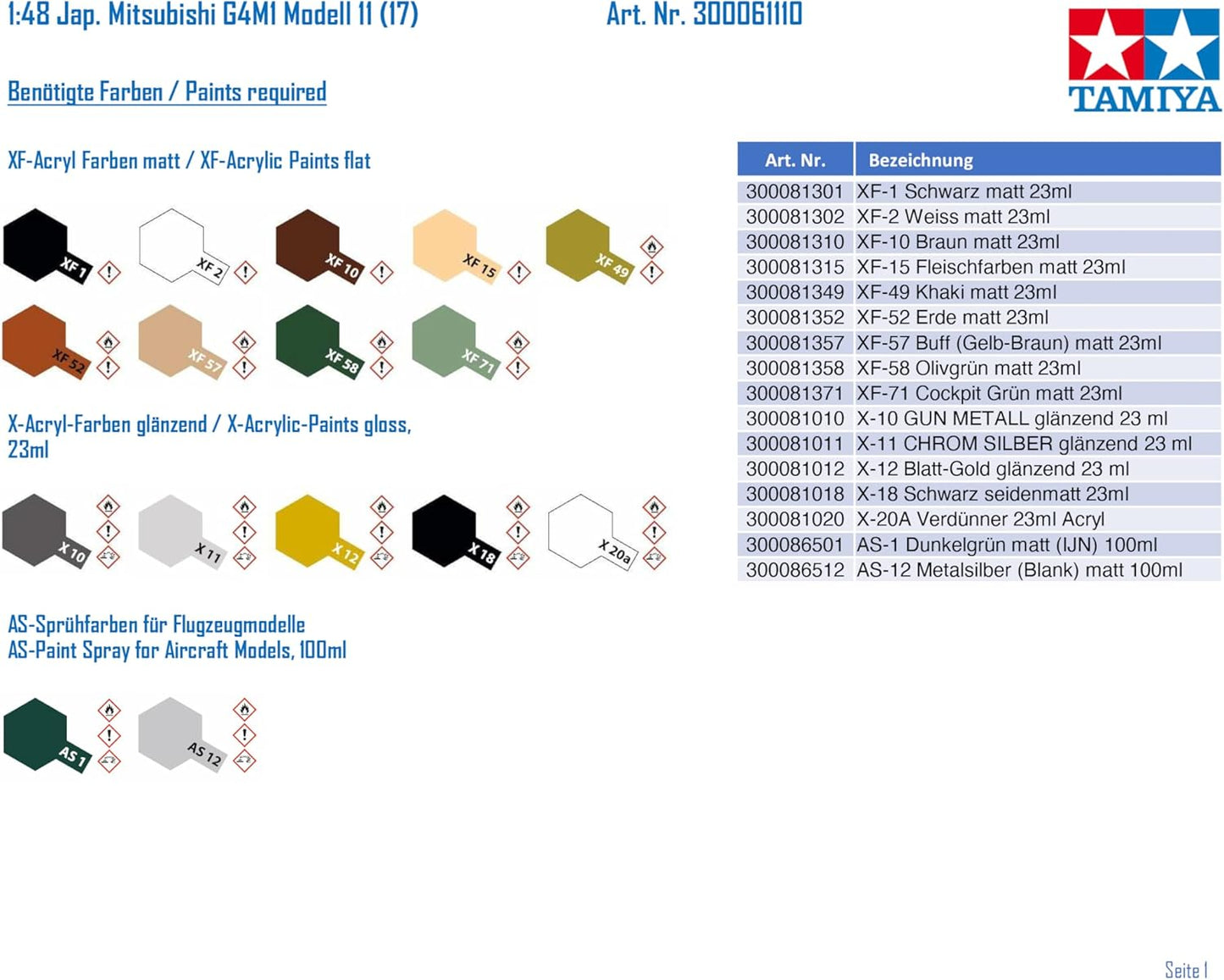 Tamiya 1/48 Mitsubishi G4M1 Model 11 Admiral Yamamoto