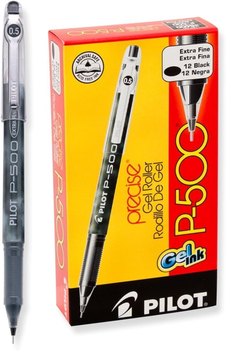 PILOT Precise P-500 Gel Ink Rolling Ball Pens, Extra Fine Point, Black Ink, 6 Pens