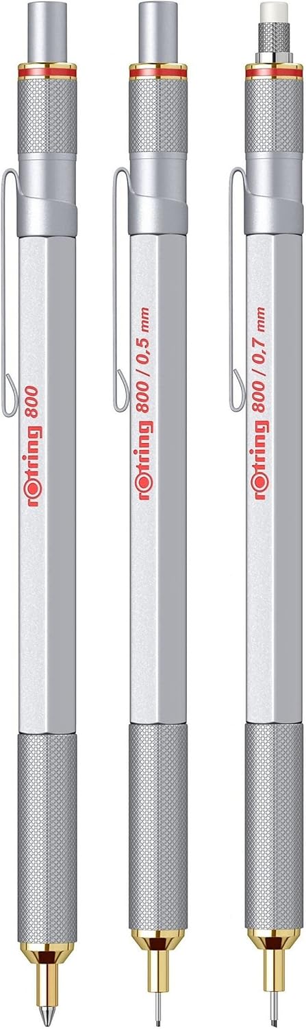 Rotring 800 Retractable Ballpoint Pen, Medium Point, Silver