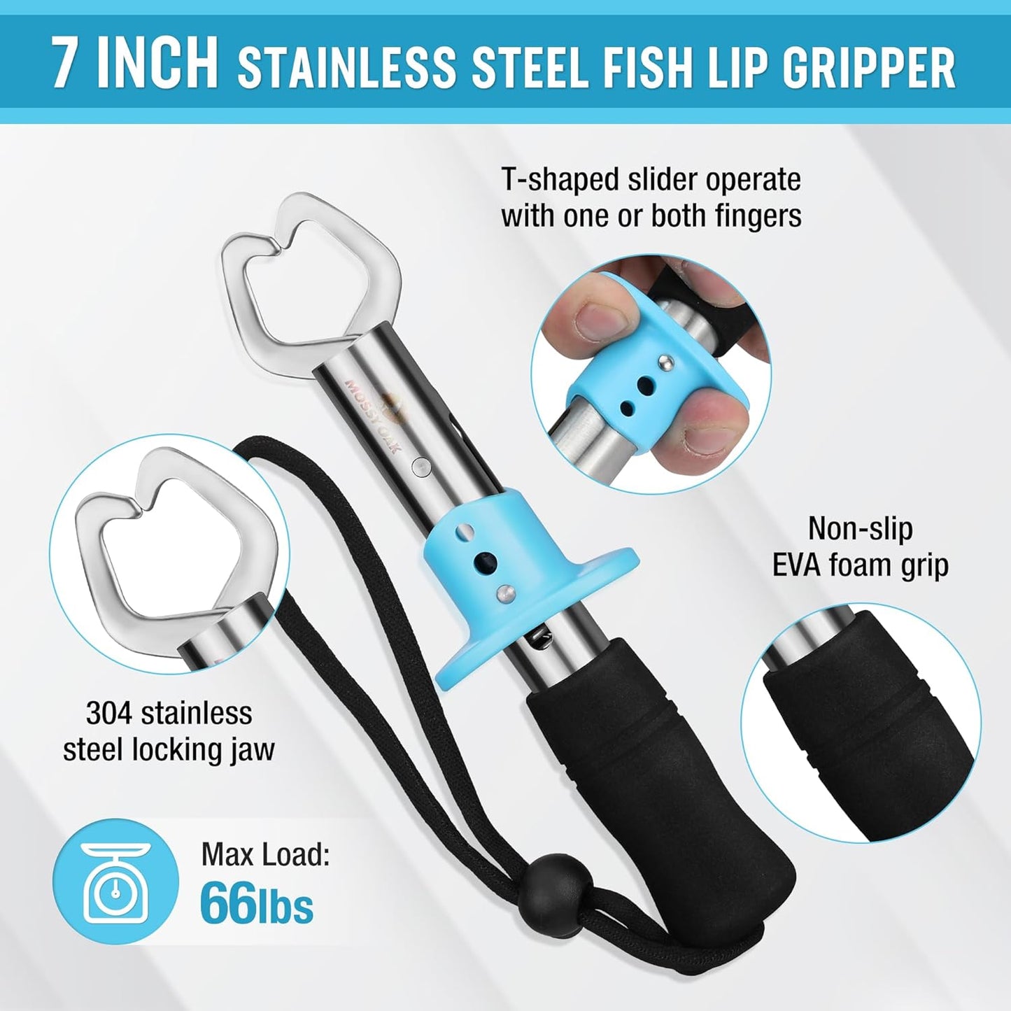 MOSSY OAK 2Pcs Fishing Tools Kit- Fishing Plier, Fish Lip Gripper, Multifunctional Fishing Hook Remover with Lanyards Sheath, Saltwater Resistant Fish