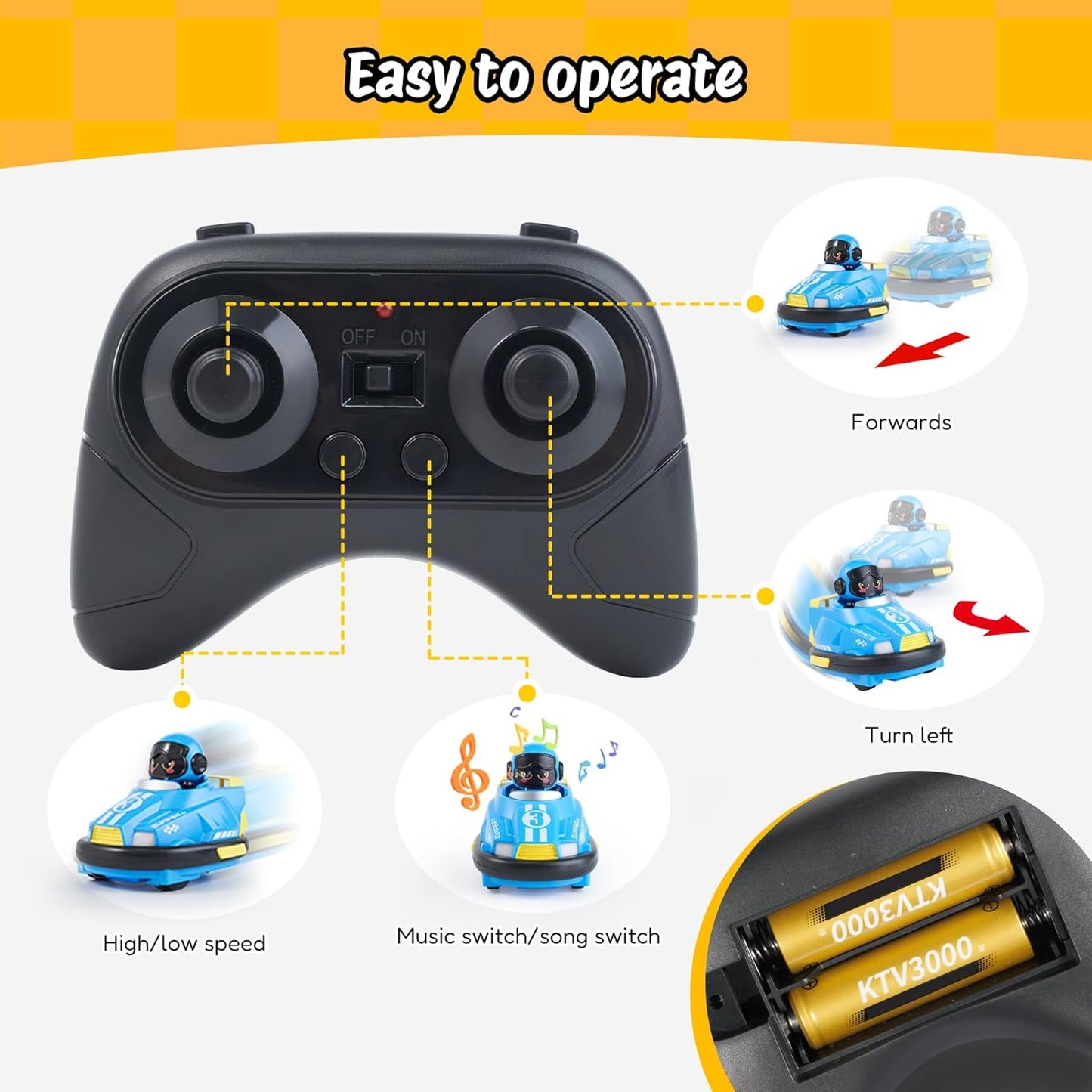 Toddler Remote Control Car for Kids, 2pk RC Ejecting Bumper Car, Boys Remote Control Car Set with Music and LED Lights, Bumper Car Toy of 2 Pcs Birthday Gifts for 12+ Months Toddler Girls Boy Toys