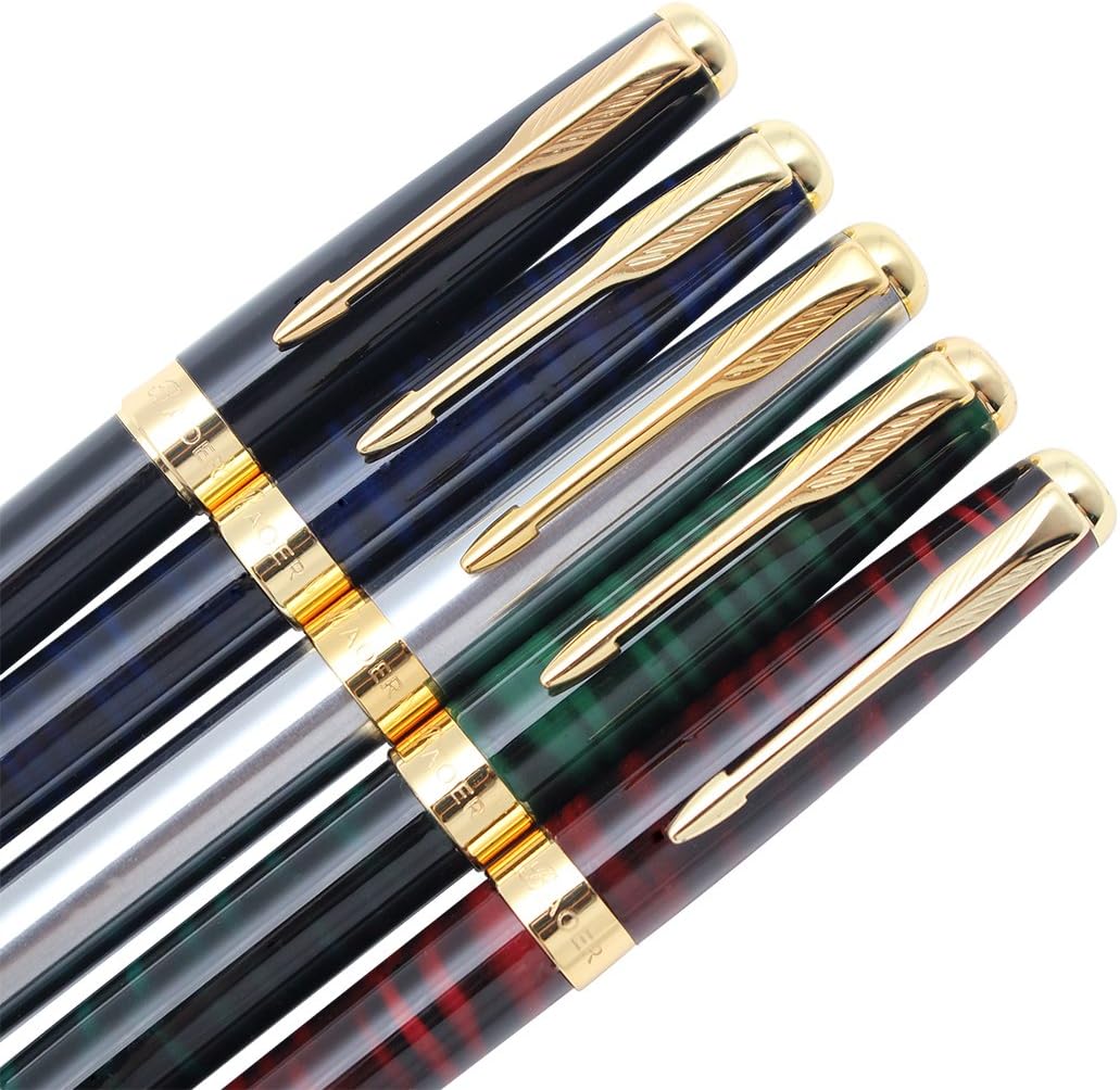 Gullor 5 PCS Classic Metal Fountain Pen B388, Gift Pens with Converters, 5 Colors