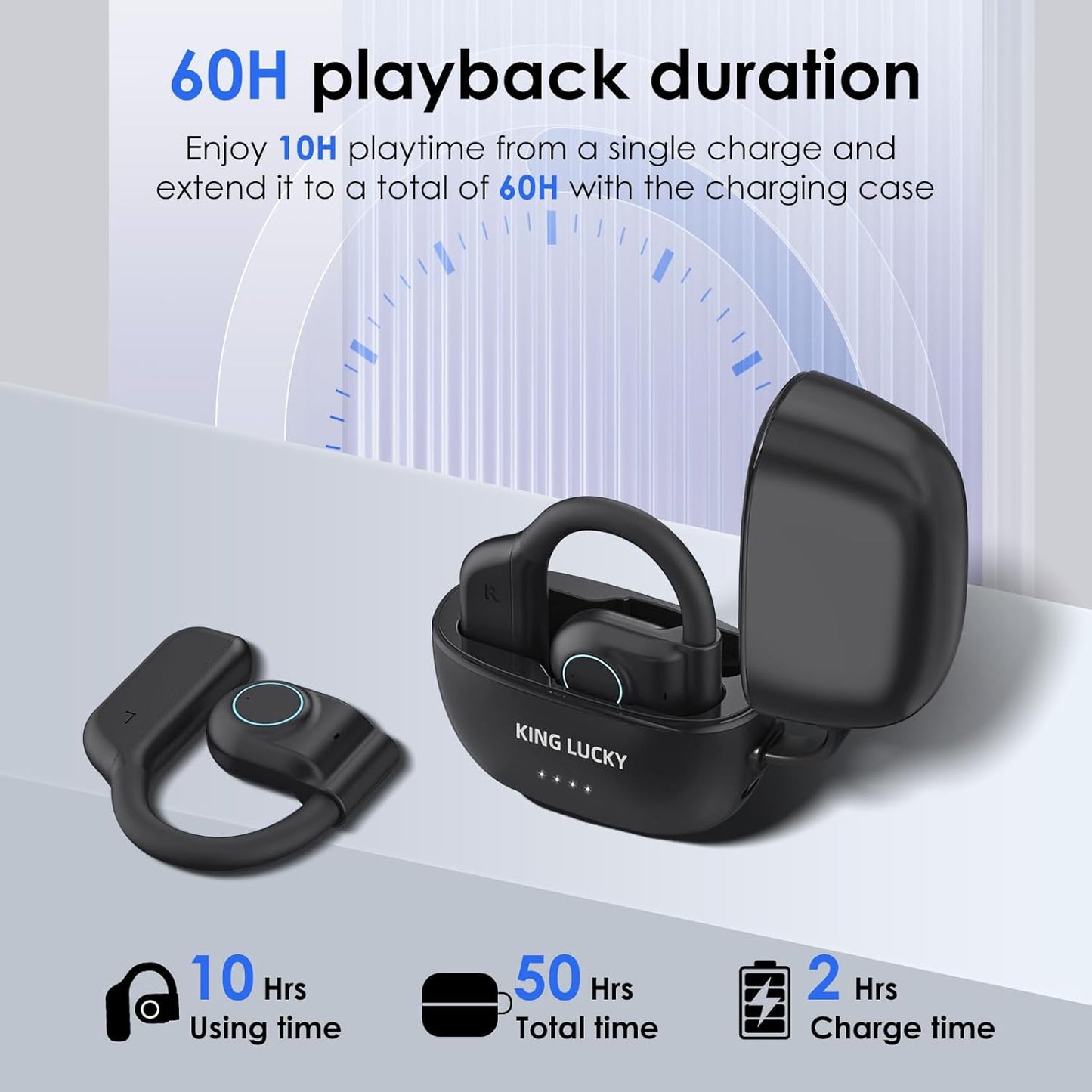 King Lucky i31PRO Open Ear Headphones Wireless Bluetooth 5.3 Earbuds Ear Hanging Bluetooth Headset with mic White 60Hrs Playtime ipx5 Waterproof Sports Ear Buds for Gym Running Gaming(Off-White)