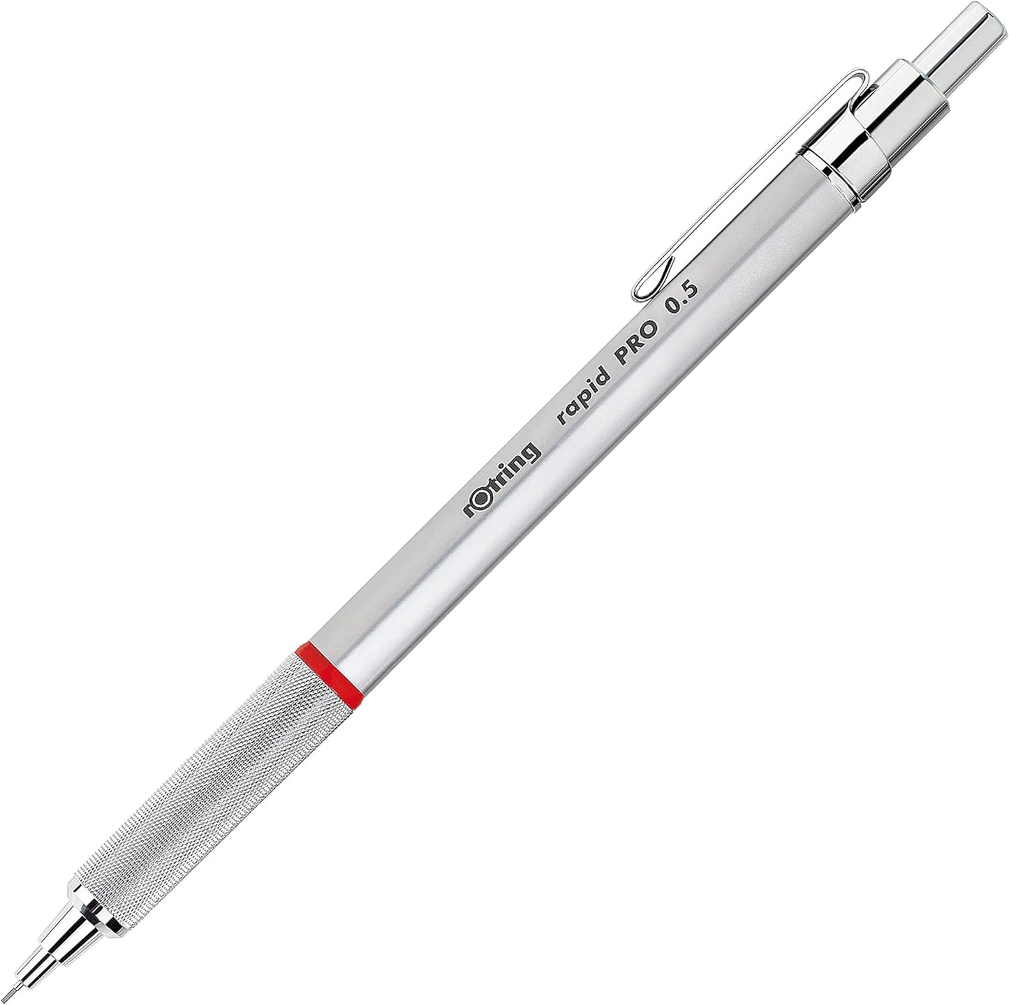rOtring Rapid Pro Retractable Ballpoint Technical Drawing Pen, Medium Point, Blue Ink, Silver Full-Metal Body