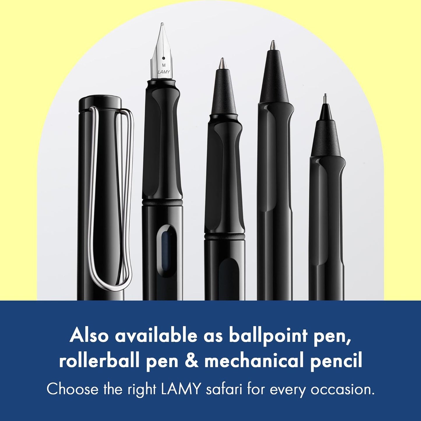 LAMY safari black - Fountain Pen with ergonomic grip & polished steel nib in size M - ideal for any Writing & Calligraphy - including LAMY T 10 blue cartridge - Right-Handed