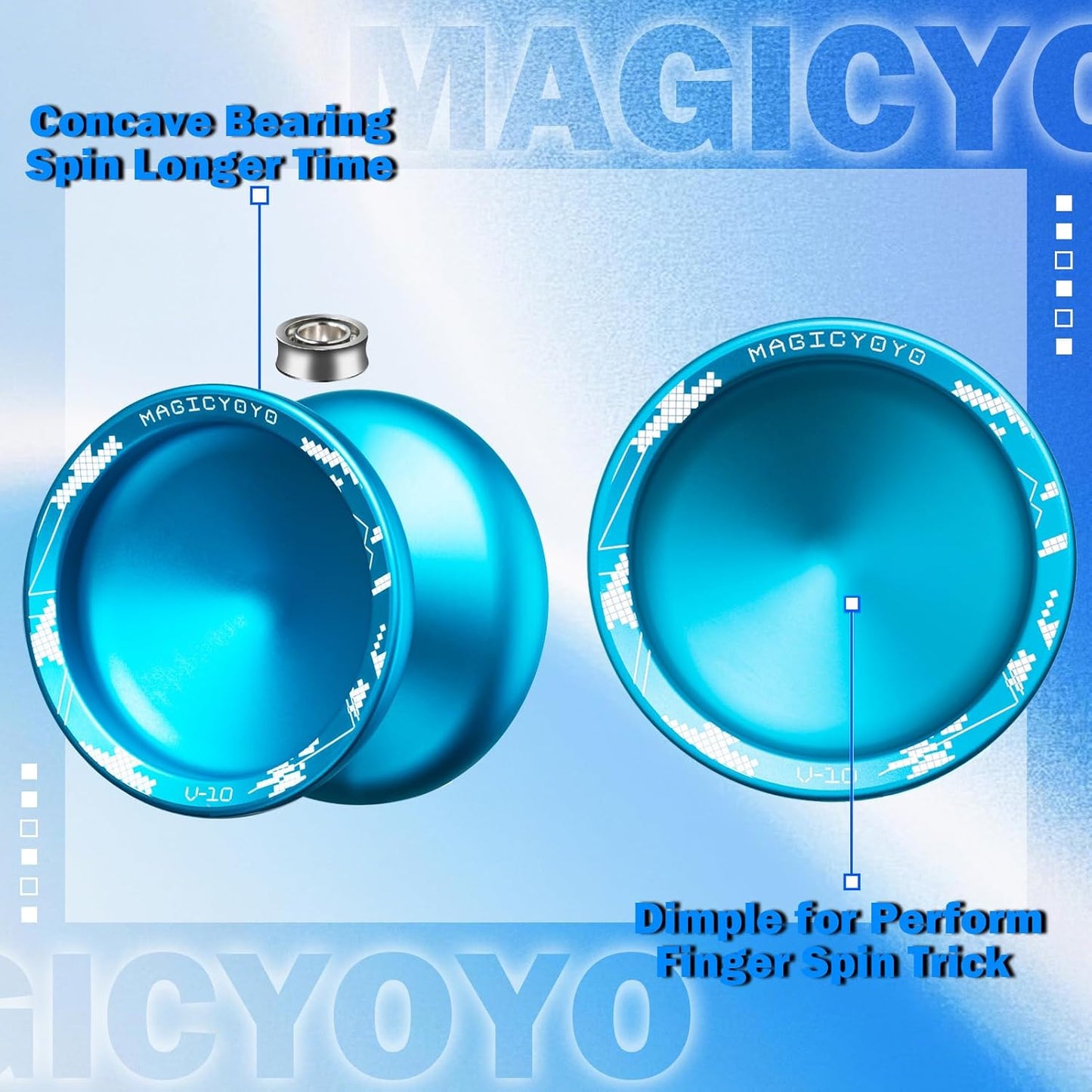 MAGICYOYO V10 Finger Spin Yoyo Professional Metal Trick Yoyo Responsive & Unresponsive Dual Purpose Yo Yo with Storage Case + Yo Yo Glove +12 Strings(Blue)