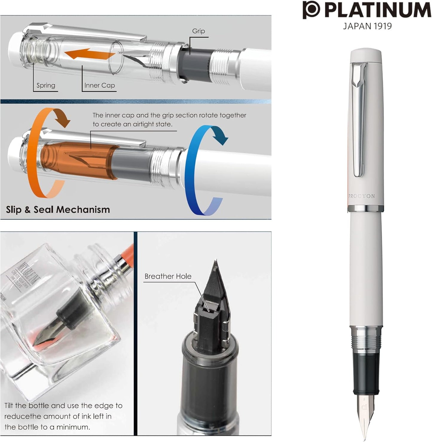 PLATINUM PNS-5000 3-3 Fountain Pen, Procion #3, Porcelain White, Medium Point
