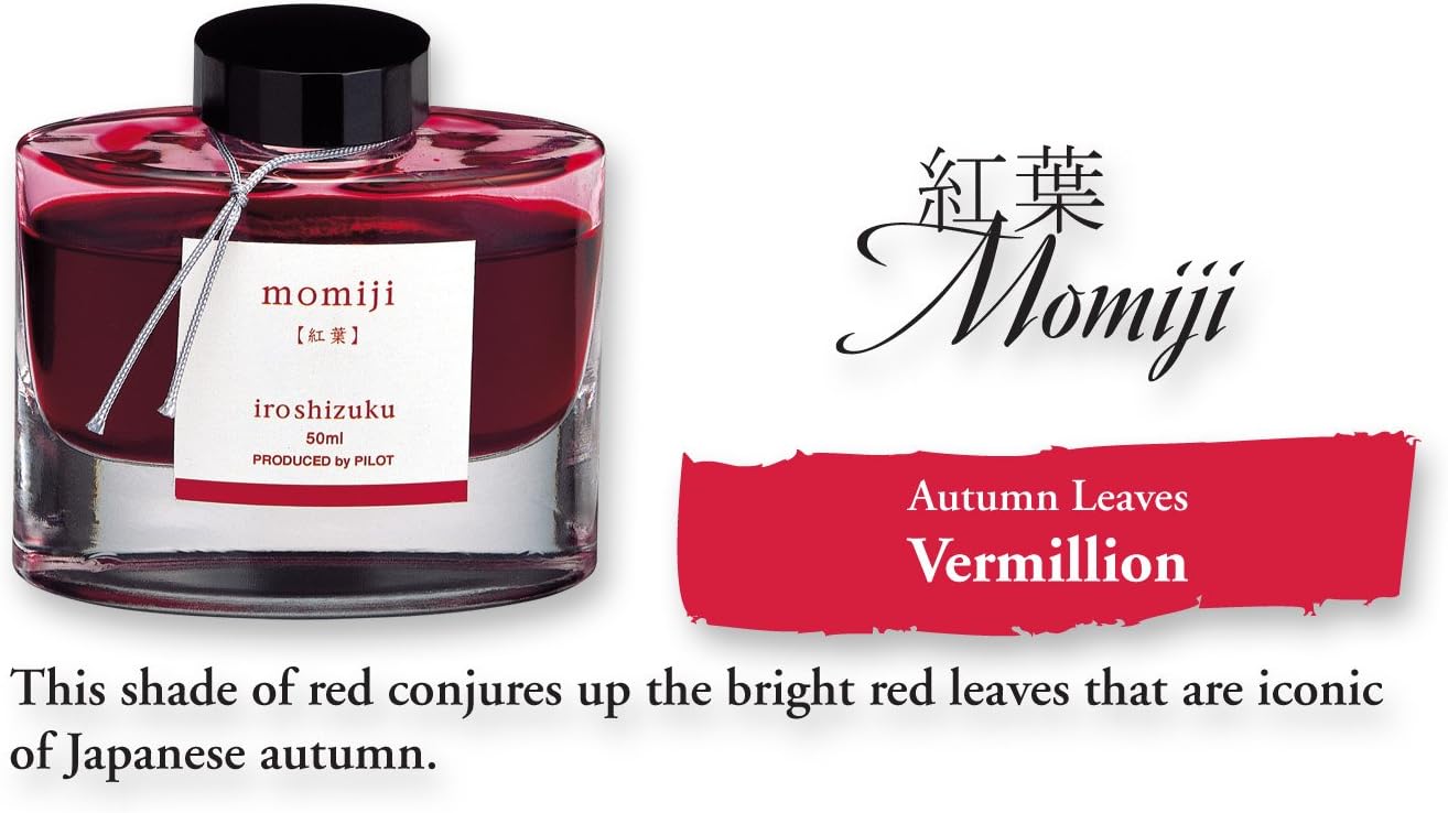 PILOT Iroshizuku Bottled Fountain Pen Ink, Momiji, Autumn Leaves (Red) 50ml Bottle (69208)
