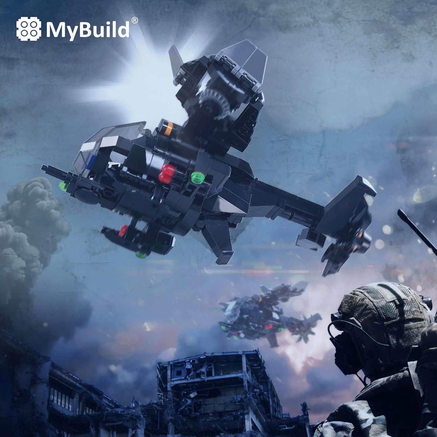 MyBuild Armed Forces Raider X 6016 - High Speed Stealth Helicopter Toy Building Bricks - Mobilize Your Army Air Force Toy Vehicle