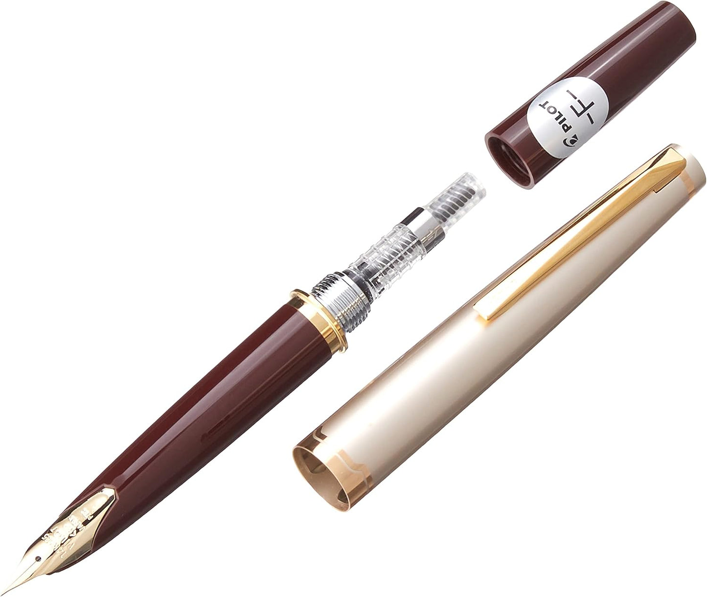 PILOT E95s Fountain Pen, Ivory Barrel with Gold Accents, Fine Nib, Blue Ink (60840), Burgundy/Ivory with Gold Accents