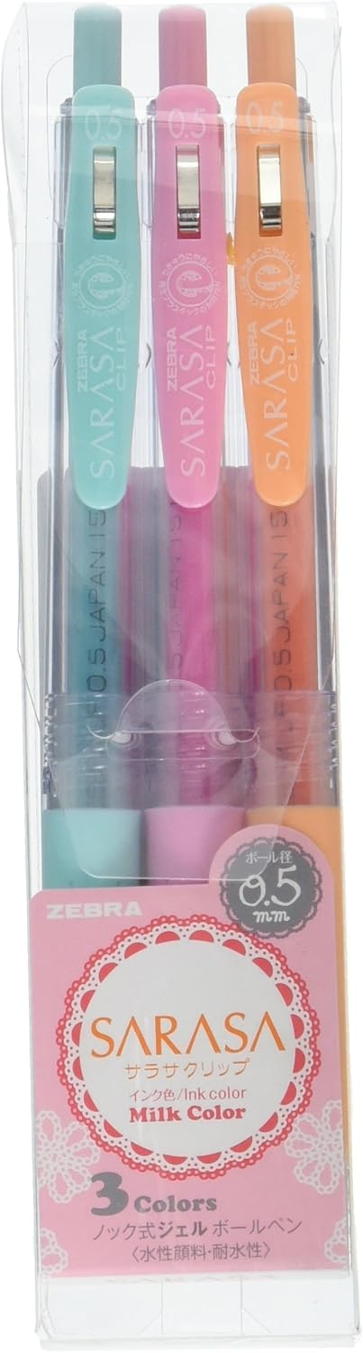 ZEBRA Sarasa Clip Gel Ink Ballpoint Pen, 0.5mm, Milk Color, 3 Color Set (JJ15-3C-MK)
