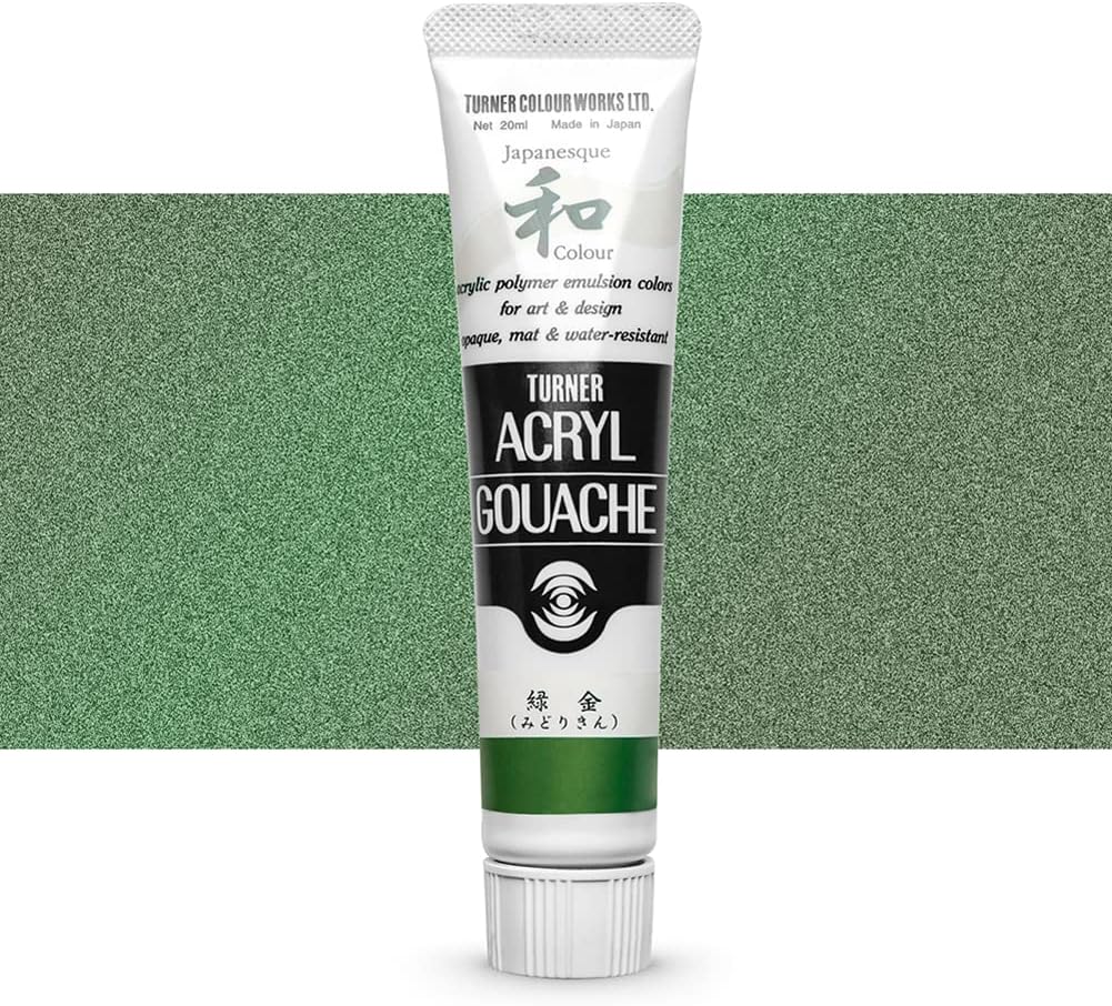 Turner Colour Works Acryl Gouache Artist Acrylic Paint - Single 20 ml Tube - Japanesque Green Gold (Metallic)