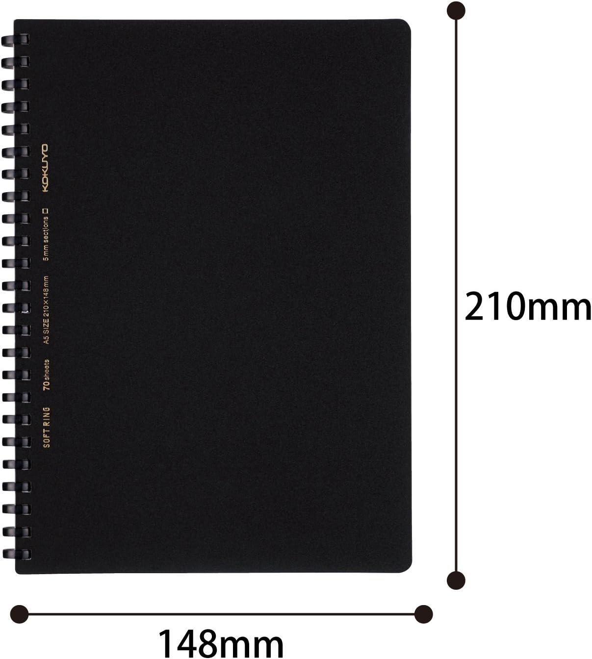 Kokuyo Spiral Graph Notebook, 8.3'' x 5.8'' Business Journal A5 Soft Ring Notebooks with 5mm Grid Ruled, 70 Perforated Sheets, Black 1 Subject Notebook, Note Taking for Work.Japan Import(SU-SV437S5-D)