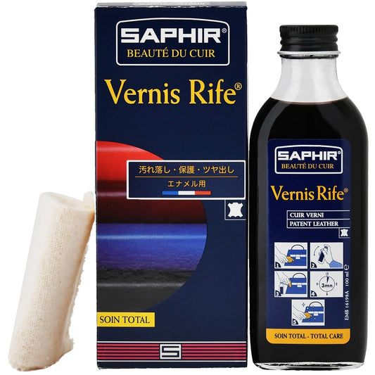 SAPHIR Vernis Rife - Patent Leather Cleaner - Shine, Clean and Protect against Cracking - Black - 100mL