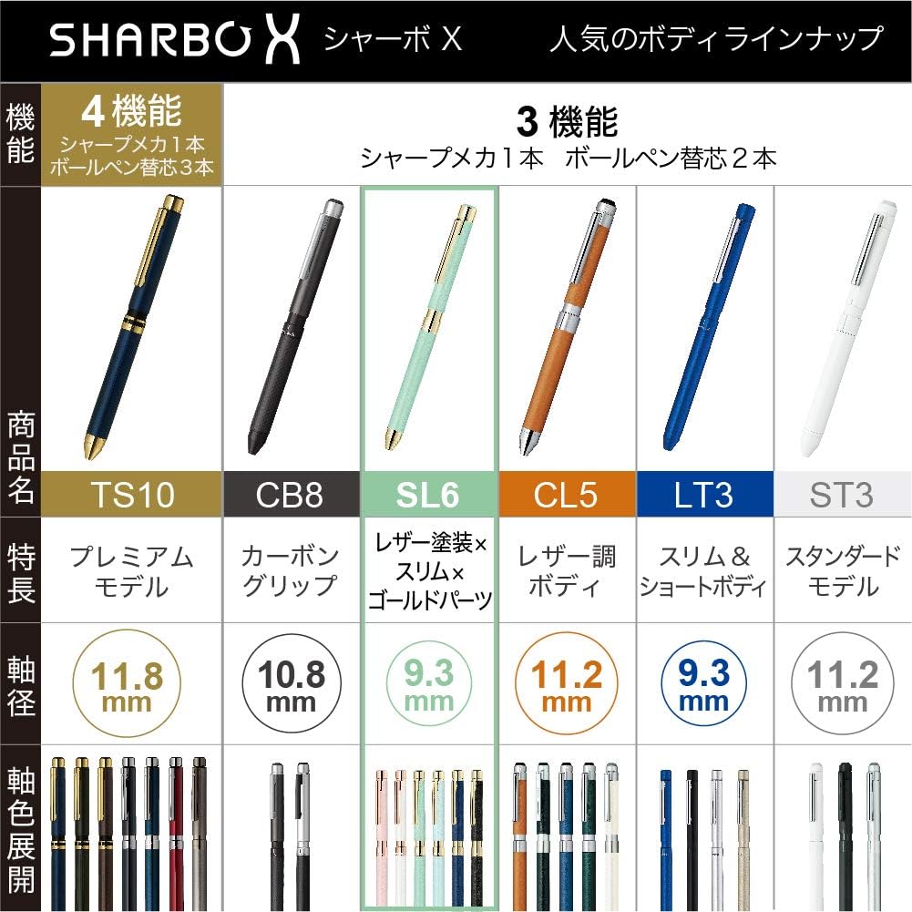 ZEBRA SB36-LBK Sharbo X SL6 Multi-Functional Pen, Leather, Black