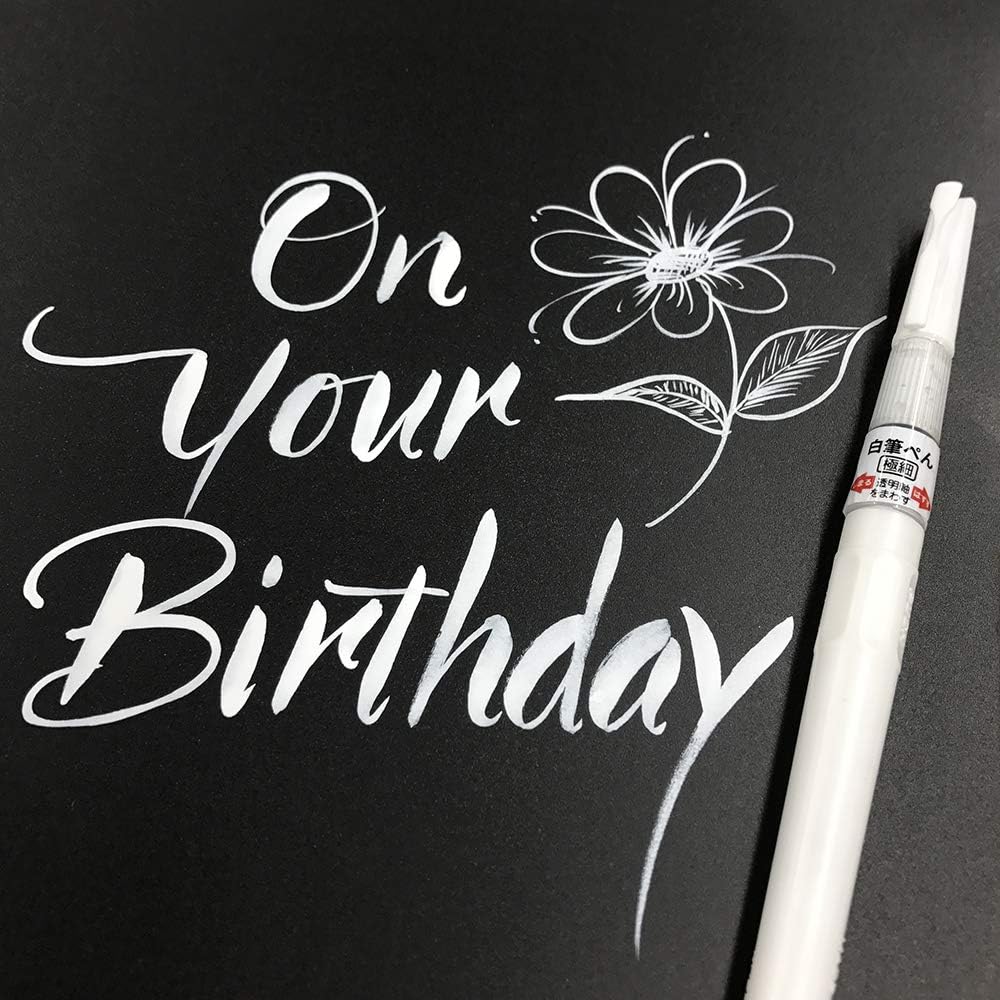 Kuretake Zig Fude Brush Pen, Fine tip marker, White Ink Refillable, for Calligraphy, Manga, Drawing, Professional, Artist, Made in Japan