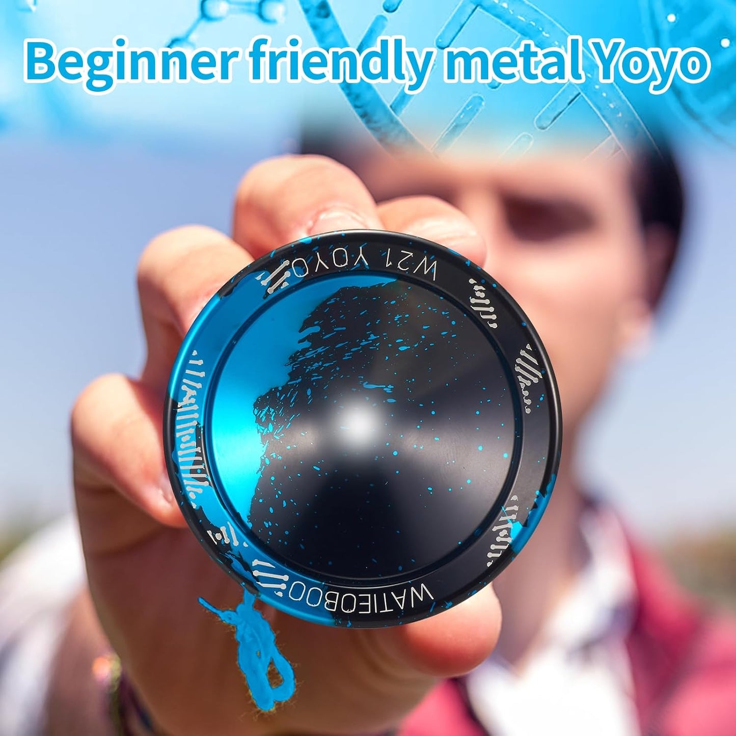 WATIEOBOO Yoyo R8 Responsive Yoyo for Kids 8-12,,Professional Unresponsive Yoyo for Adults Pro Metal Trick Yoyo with Yo Yo Bearing Kit 10 Strings, Case & Gloves (W21-Black and Blue)