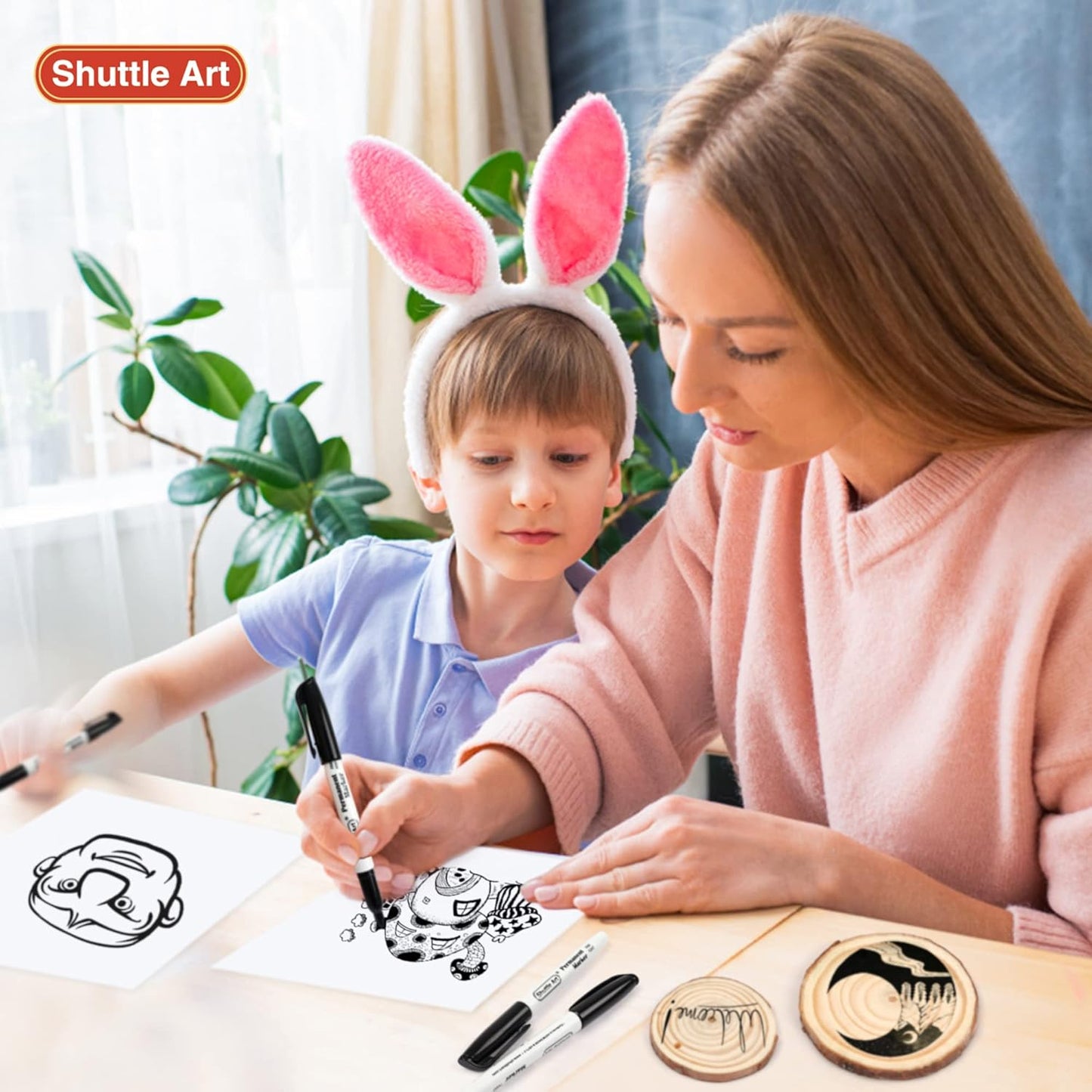 Shuttle Art Permanent Markers, 100 Pack Black Permanent Marker set,Fine Point, Works on Plastic,Wood,Stone,Metal and Glass for Doodling, Marking