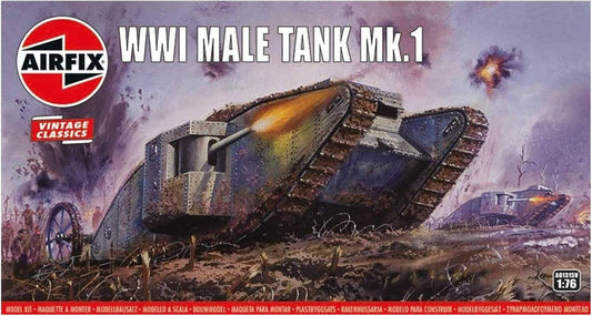 Airfix Model Tank - A01315V WWI Male Tank Mk.I, Plastic Model Kits for Adults & Kids 8+, 1:76 Scale, Skill Level 2, WW2 Theme Military Models, World War 2 Tanks