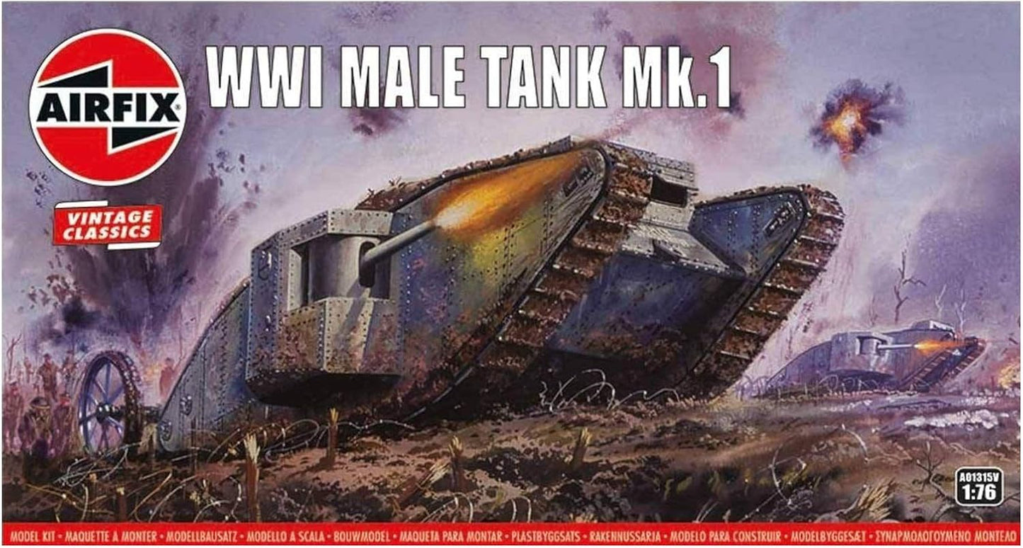 Airfix Model Tank - A01315V WWI Male Tank Mk.I, Plastic Model Kits for Adults & Kids 8+, 1:76 Scale, Skill Level 2, WW2 Theme Military Models, World War 2 Tanks