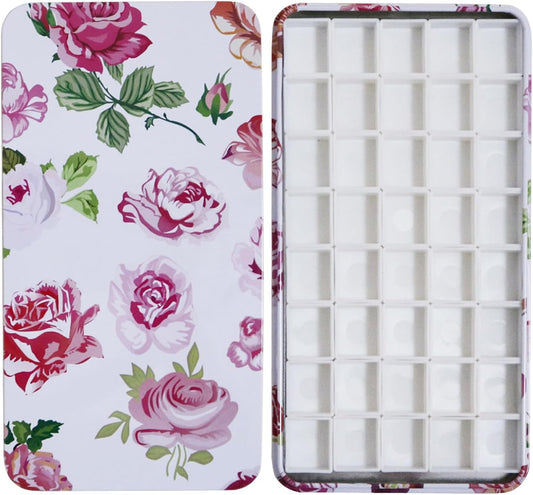 Watercolor Palette Paint Tin Case with 40pcs White Plastic Empty Watercolor Half Pans Carrying Magnetic Squares- Artists Paint Palette for DIY Watercolor Travel Palette