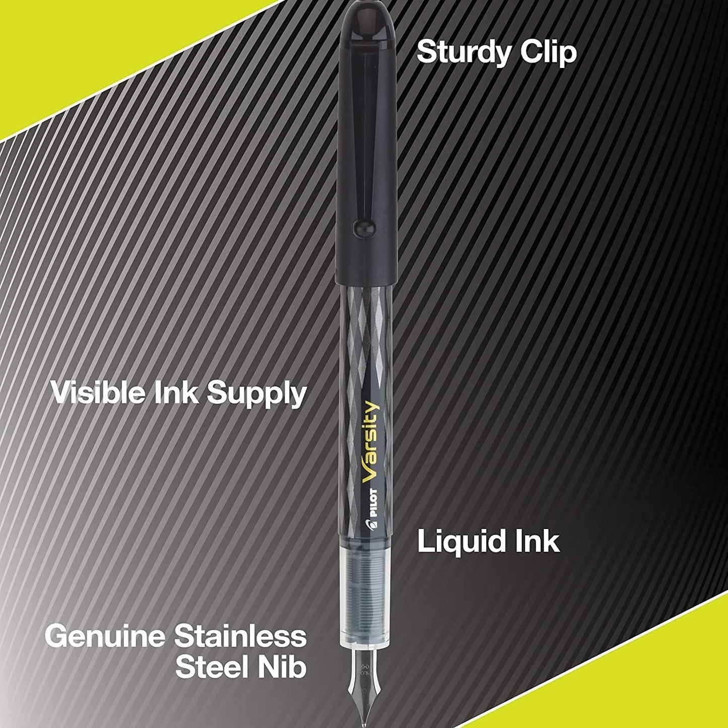 PILOT Varsity Disposable Fountain 6 Pack Combo, 3 Black and 3 Blue Pens