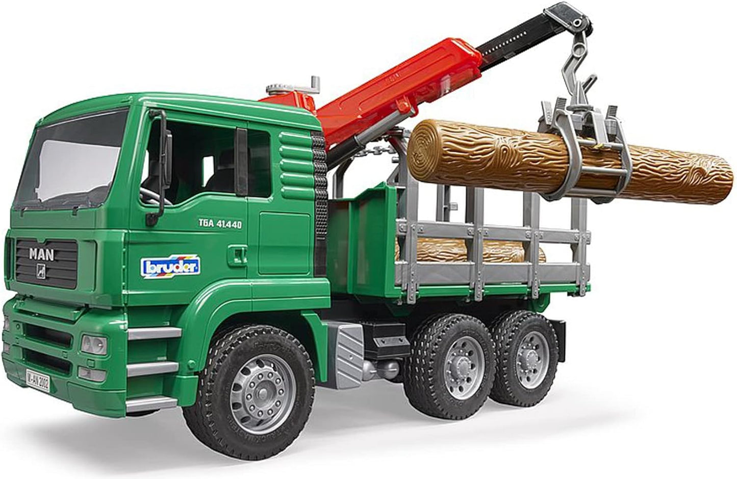 Bruder Toys - Forestry MAN Timber Truck with Fully Functioning Loading Crane, Tilting Loading Bed, and 3 Loadable Trunks - Ages 4+