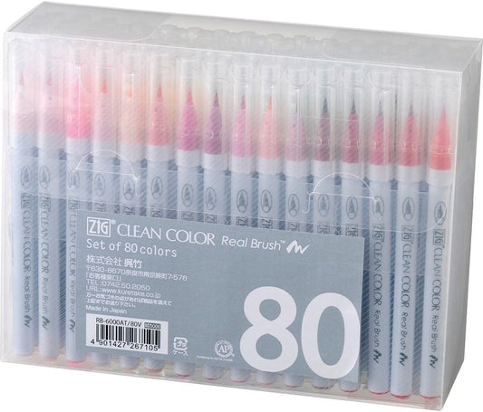 Kuretake ZIG CLEAN COLOR Real Brush 80 Colors set, AP-Certified, Flexible Brush Tip, Professional quality, Odourless, Xylene Free, Easy to creat narrow and wide lines, Made in Japan