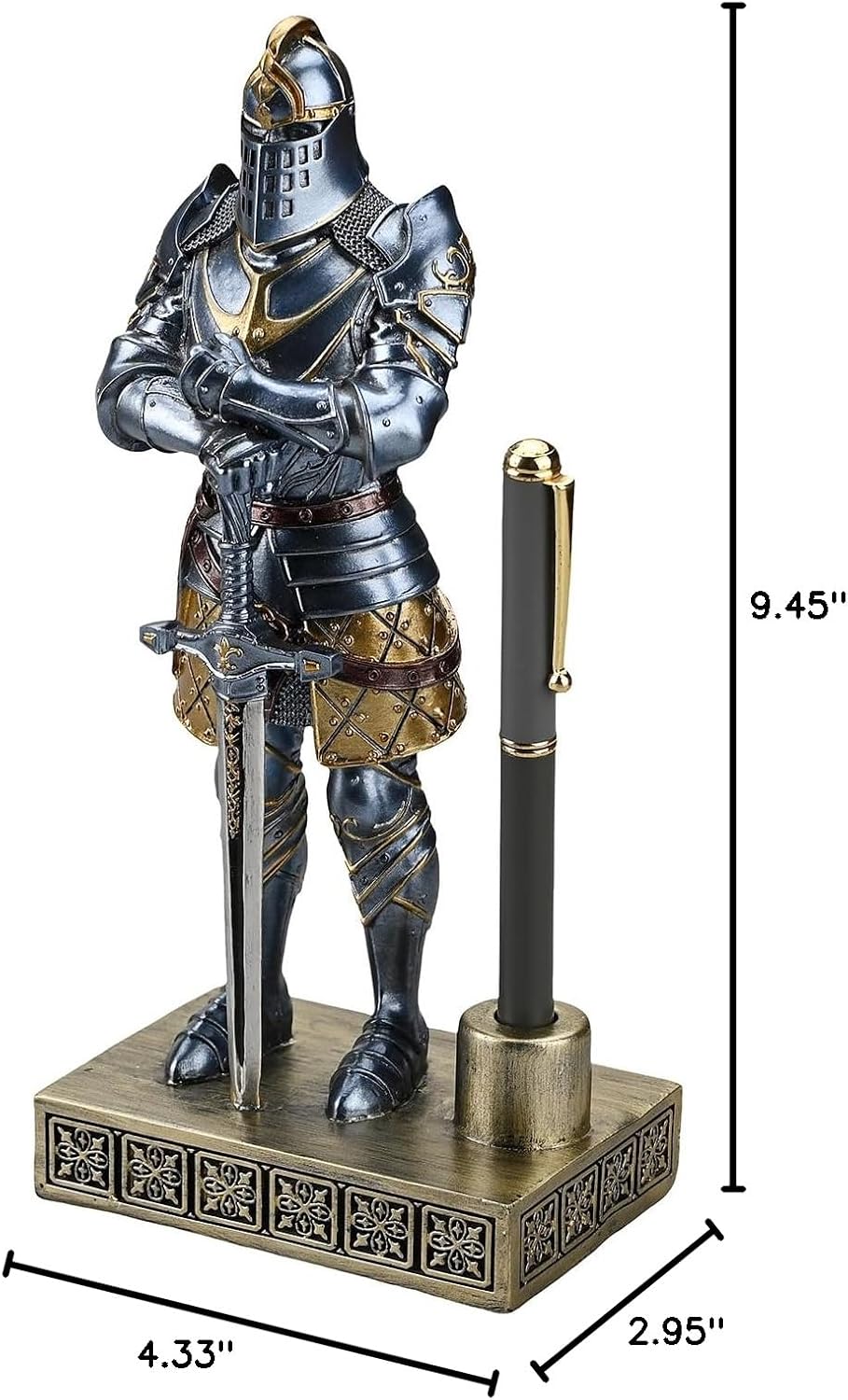 HDMbigmi King's Guard Knight Pen Stand Statue Office Pen Stand Desk Organizer For Men Top Collection as Gift 9.45 Inches (Blue)