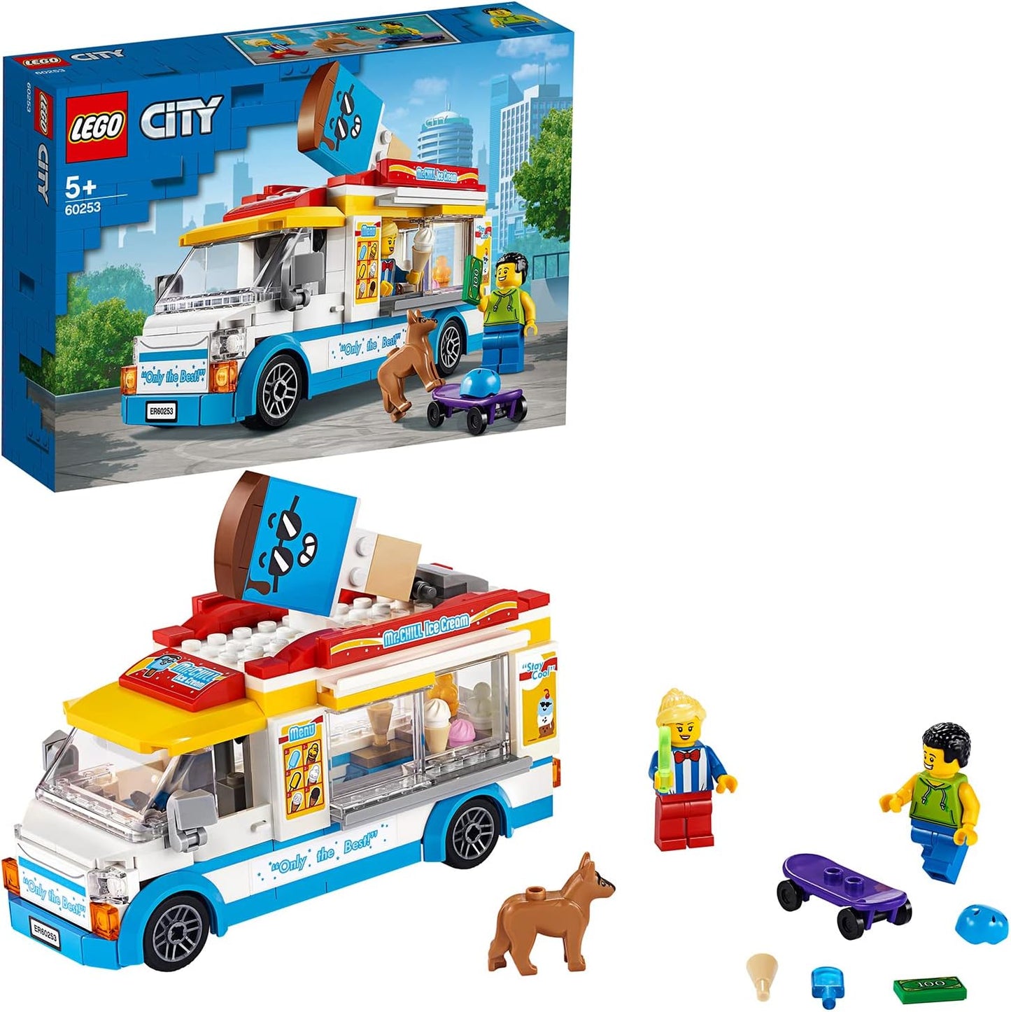 Lego City Ice-Cream Van 60253 Playset, Featuring an Ice-Cream Van, Ice-Cream Lady and Skateboarder Minifigures, and a Cute Dog Figure; Great Gift for Kids (200 Pieces)