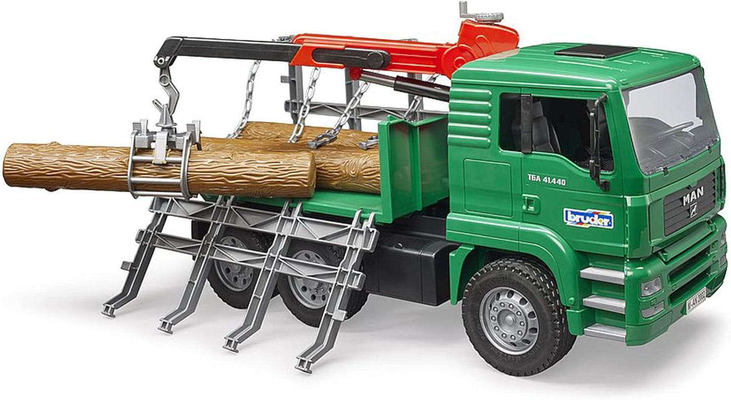 Bruder Toys - Forestry MAN Timber Truck with Fully Functioning Loading Crane, Tilting Loading Bed, and 3 Loadable Trunks - Ages 4+