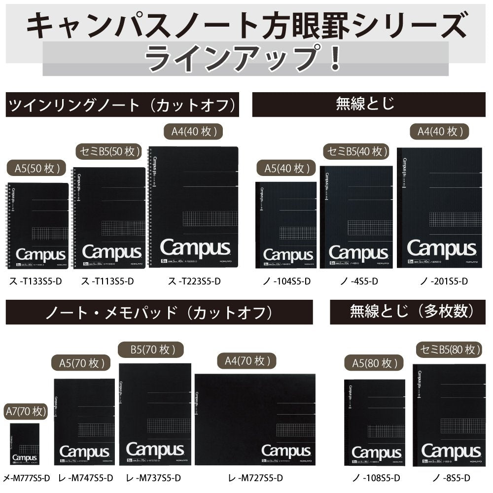 Kokuyo Campus notebook grid ruled Twin Ring A4 40 sheets scan -T223S5-D