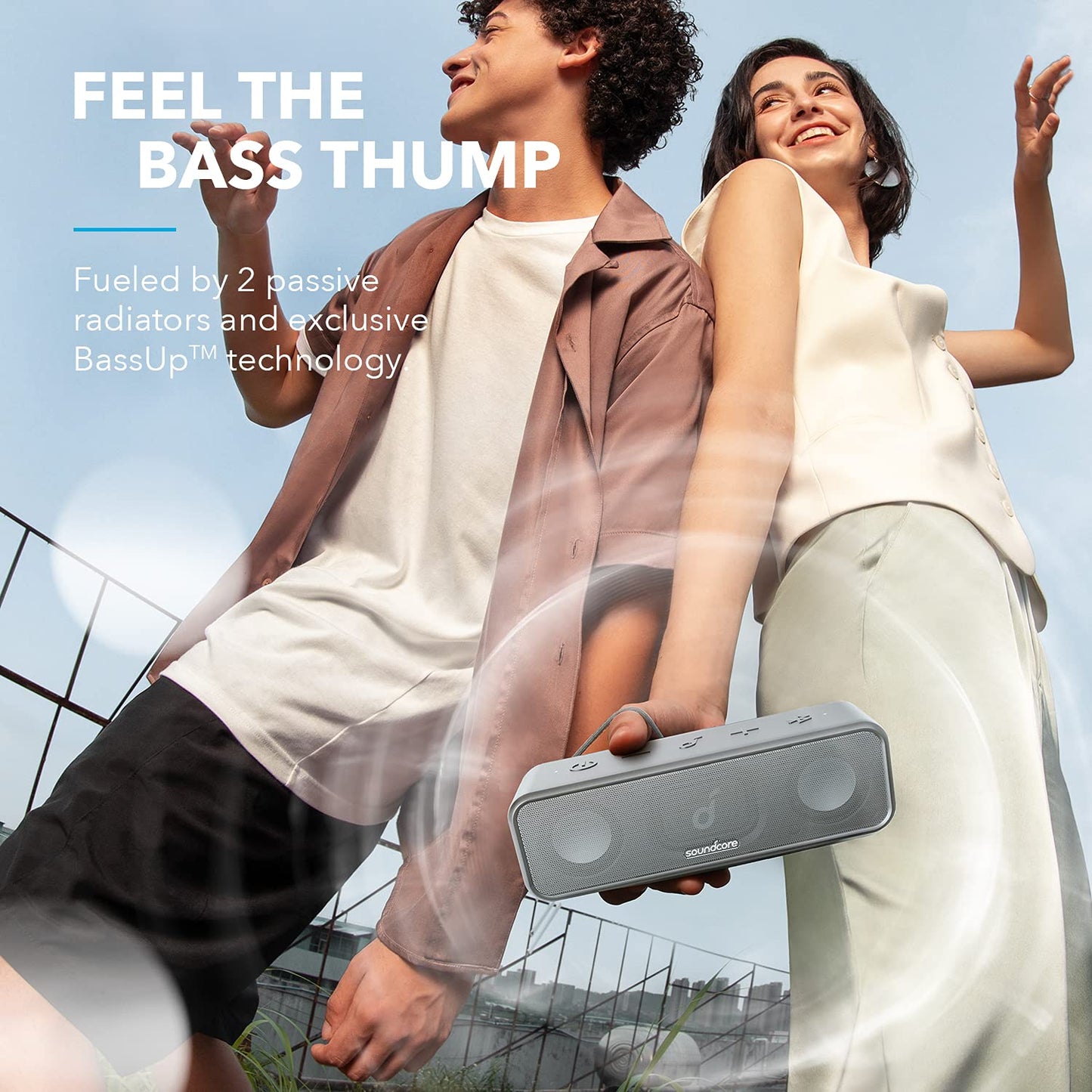 Anker Soundcore 3 Bluetooth スピーカー IPX7 防水 チタニウムドライバー デュアルパッシブラジエーター BassUpテクノロジー アプリ対応 イコライザー設定 USB-C接続 24時間連続再生 PartyCast機能 お風呂 プレゼント ギフト グレー