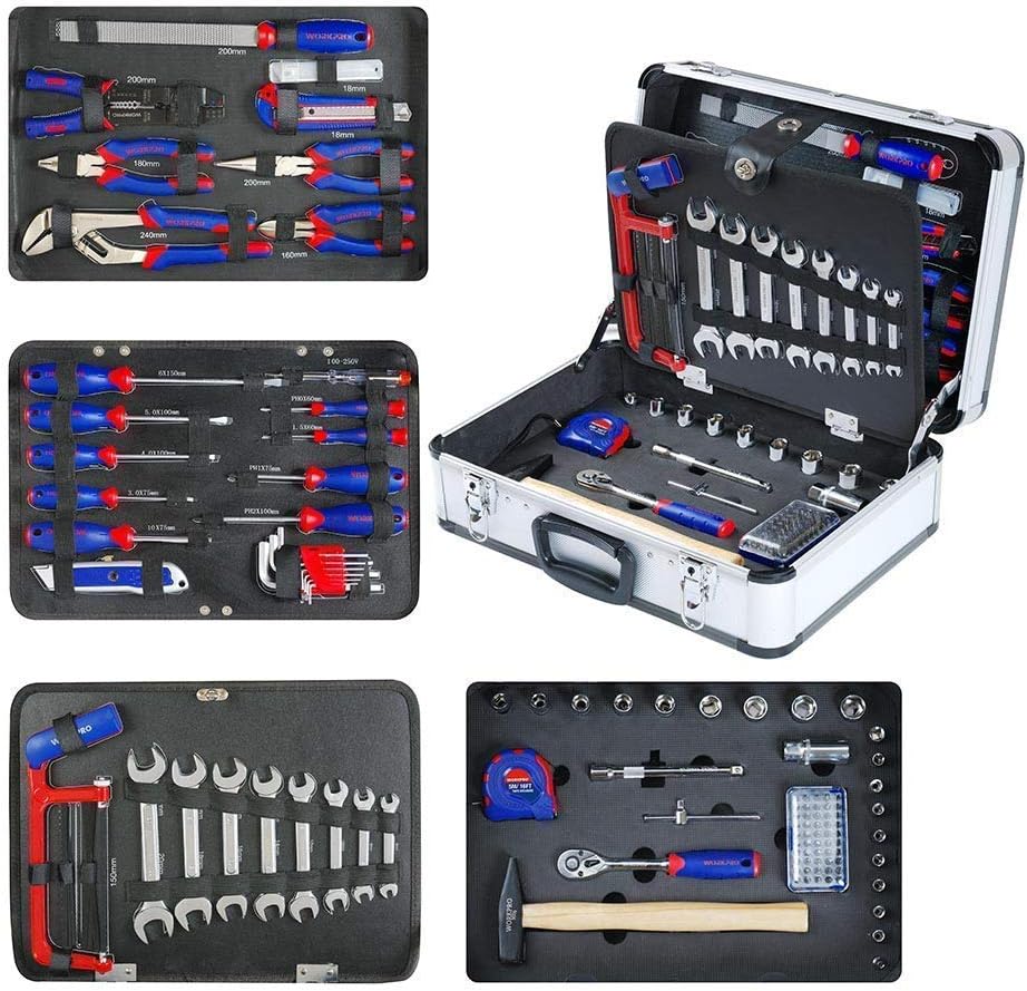 WORKPRO W009019A 119-Piece Tool Kit in Aluminum Case, Home Reparing Set