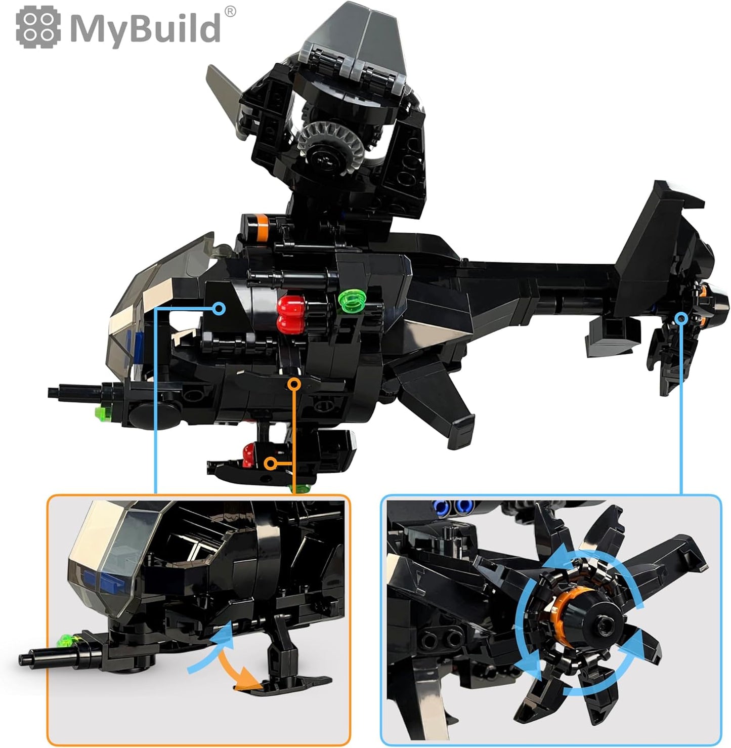 MyBuild Armed Forces Raider X 6016 - High Speed Stealth Helicopter Toy Building Bricks - Mobilize Your Army Air Force Toy Vehicle