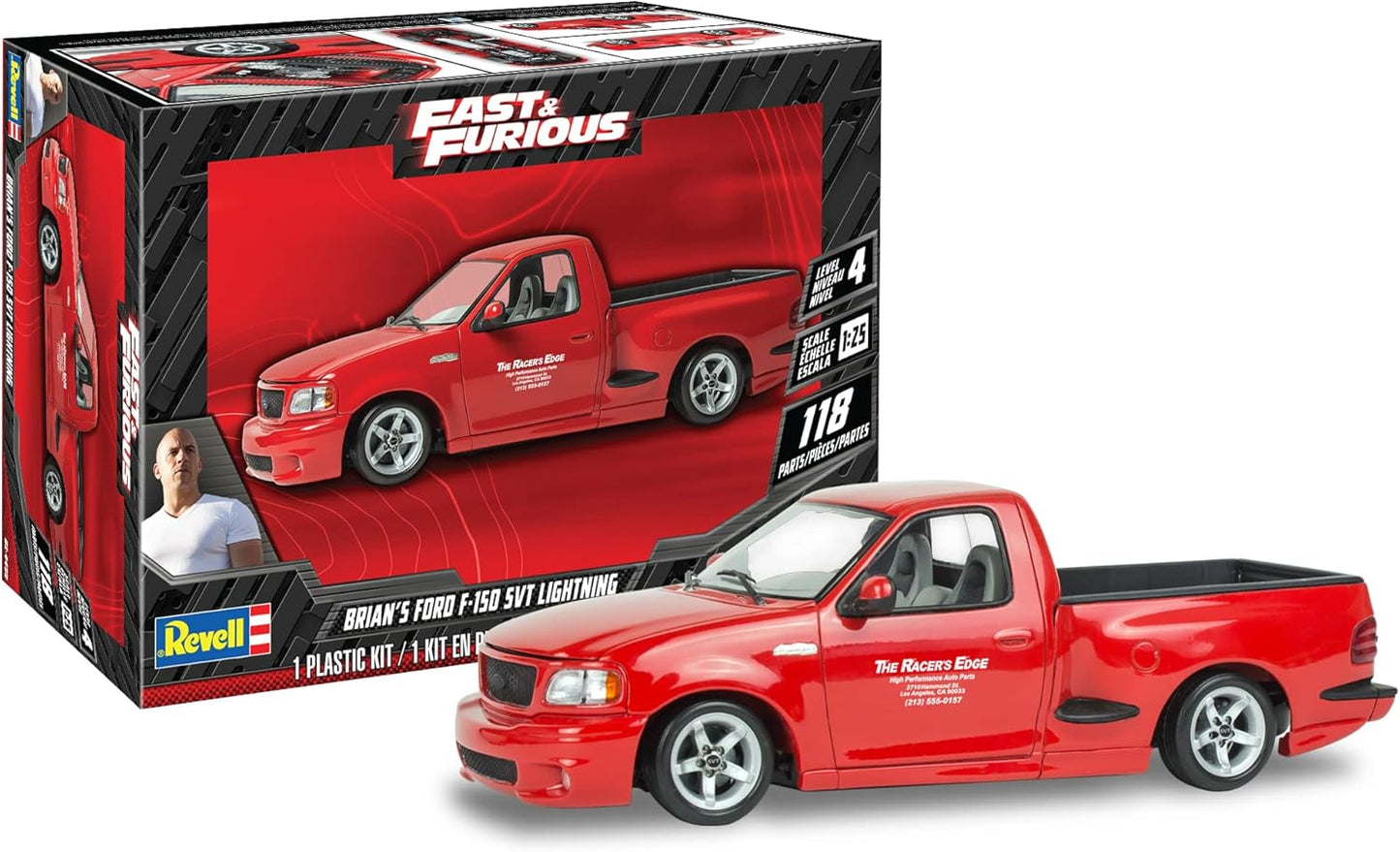 Revell 85-4499 Fast and Furious Brian Ford SVT Lightning Model Car Kit 1:25 Scale 118 Piece Skill Level 4 Plastic Model Building Kit Red