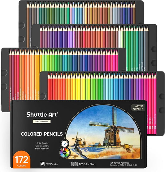 Shuttle Art 172 Colored Pencils, Soft Core Color Pencil Set for Adult Coloring Books Artist Drawing Sketching Crafting