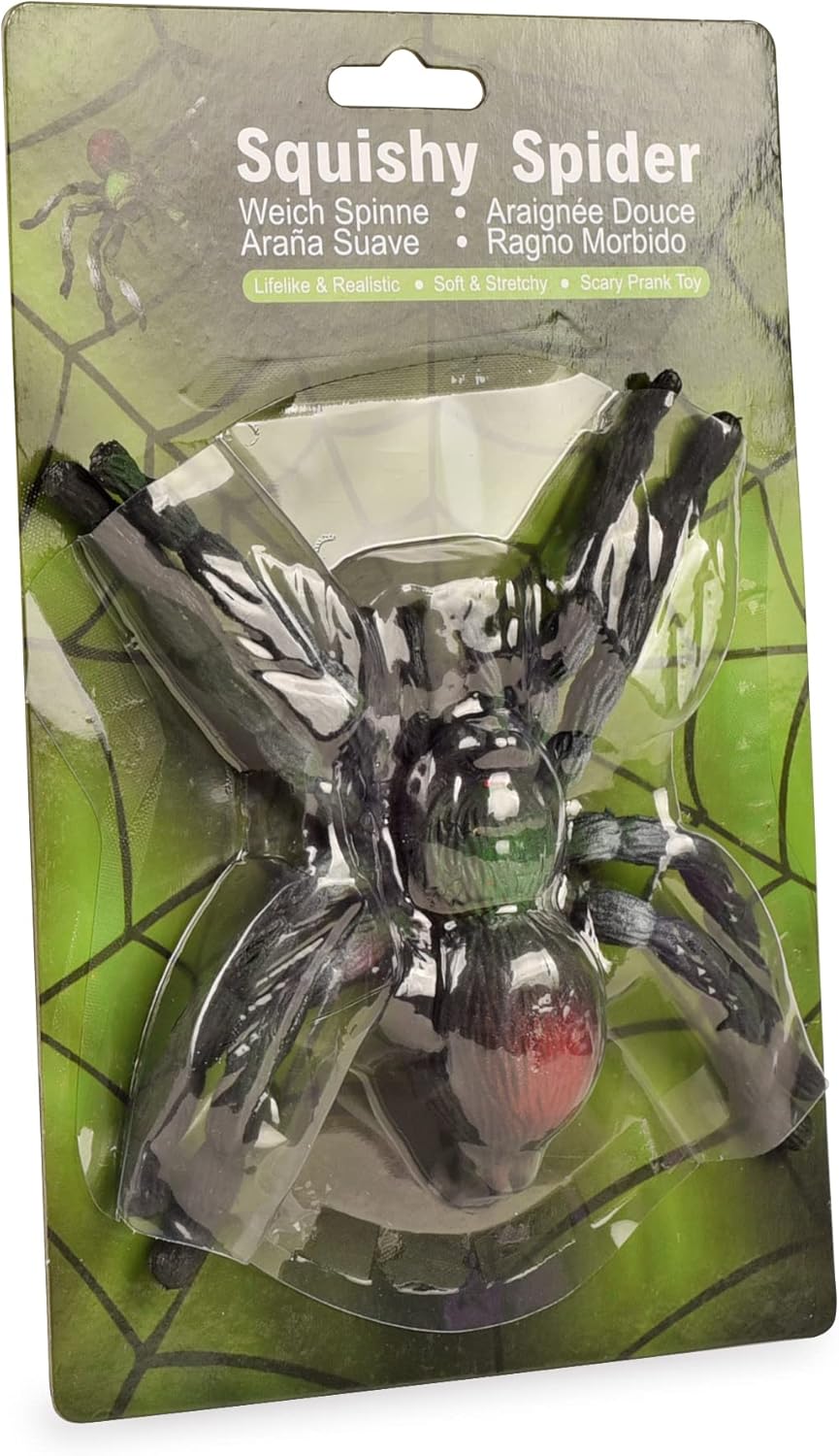 BOHS Rubber Jiggly Spider - Stretch & Squeeze - Realistic Big Soft Stretchy - Halloween Squishy Toy - Prank Bugs