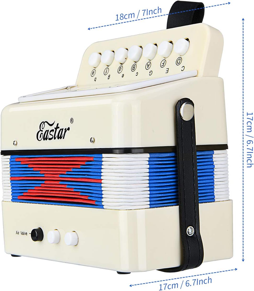 Eastar Kids Accordion Toy Accordian Mini Musical Instruments 10 Keys Button for Child Children Kids Toddlers Beginners (White)