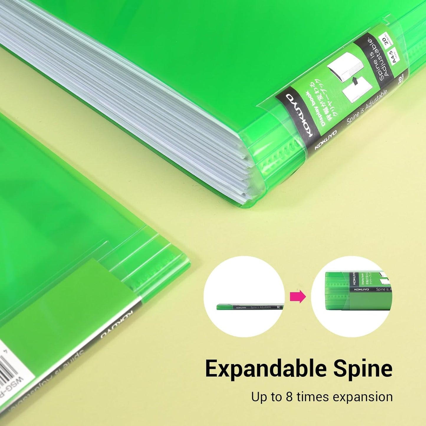 Kokuyo 20-Pocket Binder with Plastic Sleeves 8.5"x11" (Pink), A4 and US Letter Expandable Art Portfolio Folder with Clear Sheet Protectors. 40 Pages of Presentation Display Book. (RA-N20P)