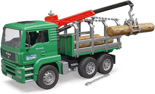 Bruder Toys - Forestry MAN Timber Truck with Fully Functioning Loading Crane, Tilting Loading Bed, and 3 Loadable Trunks - Ages 4+