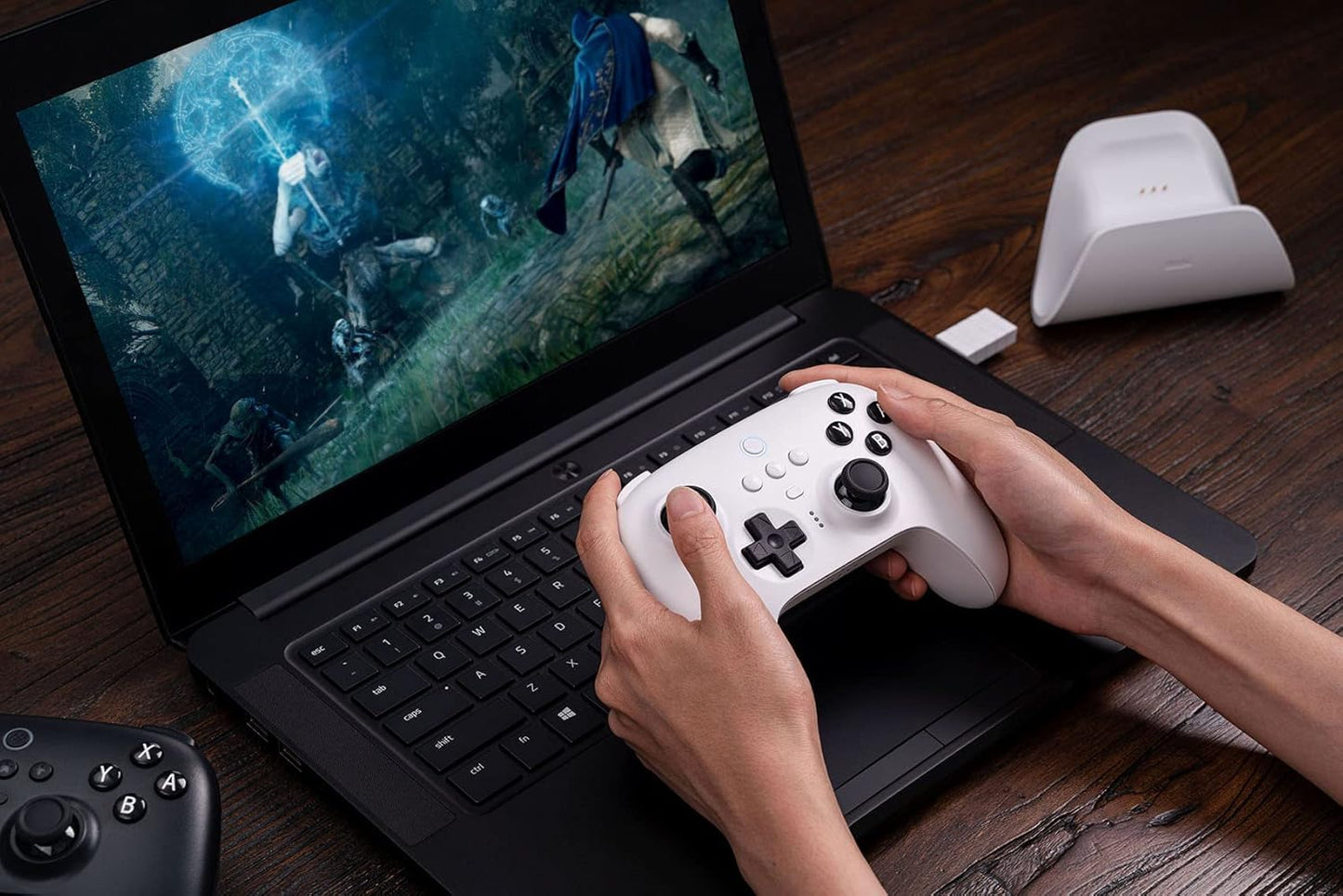 8Bitdo Ultimate Bluetooth Controller with Charging Dock, Wireless Pro Controller with Hall Effect Sensing Joystick, Compatible with Switch, Windows and Steam Deck (White)