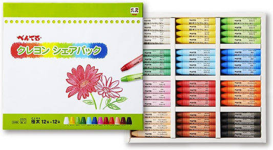 Pentel PTCGSP-12 Crayons, Share Pack, 12 Color Set (12 Colors x 12 Pieces)