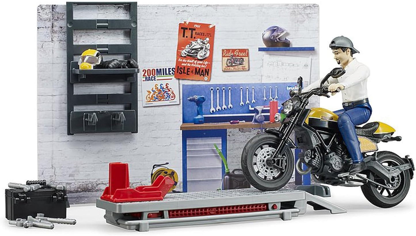 Bruder 62102 bworld Set - Motorcycle Service w Scrambler Ducati Full Throttle