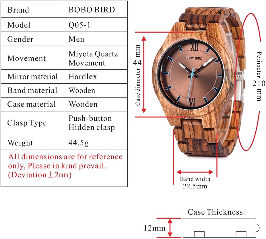 BOBO BIRD Special Design Mens Wooden Watches Sport Quartz Timepieces (Brown face)