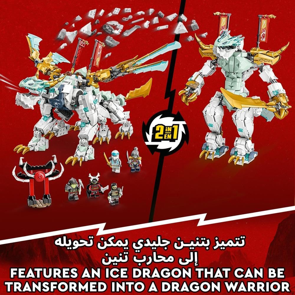 LEGO 71786 NINJAGO Zane's Ice Dragon 2 in 1 Building Kit with Ninja Action Figure, Building Toy with Rebuild and Arm Dragon Toy for Kids, Gift Idea, from 10 Years